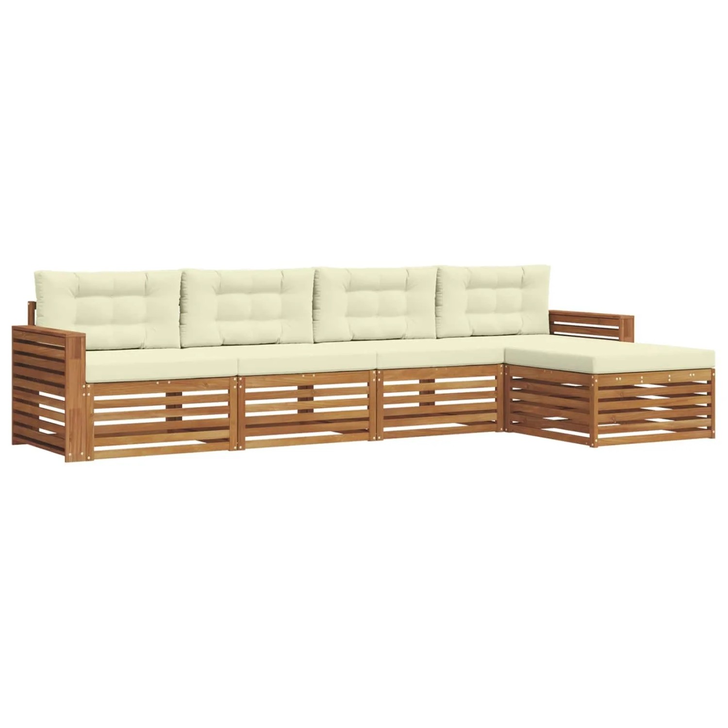 vidaXL Outdoor-Sofagarnitur mit Kissen 5-Tlg Natur und Creme 3373305