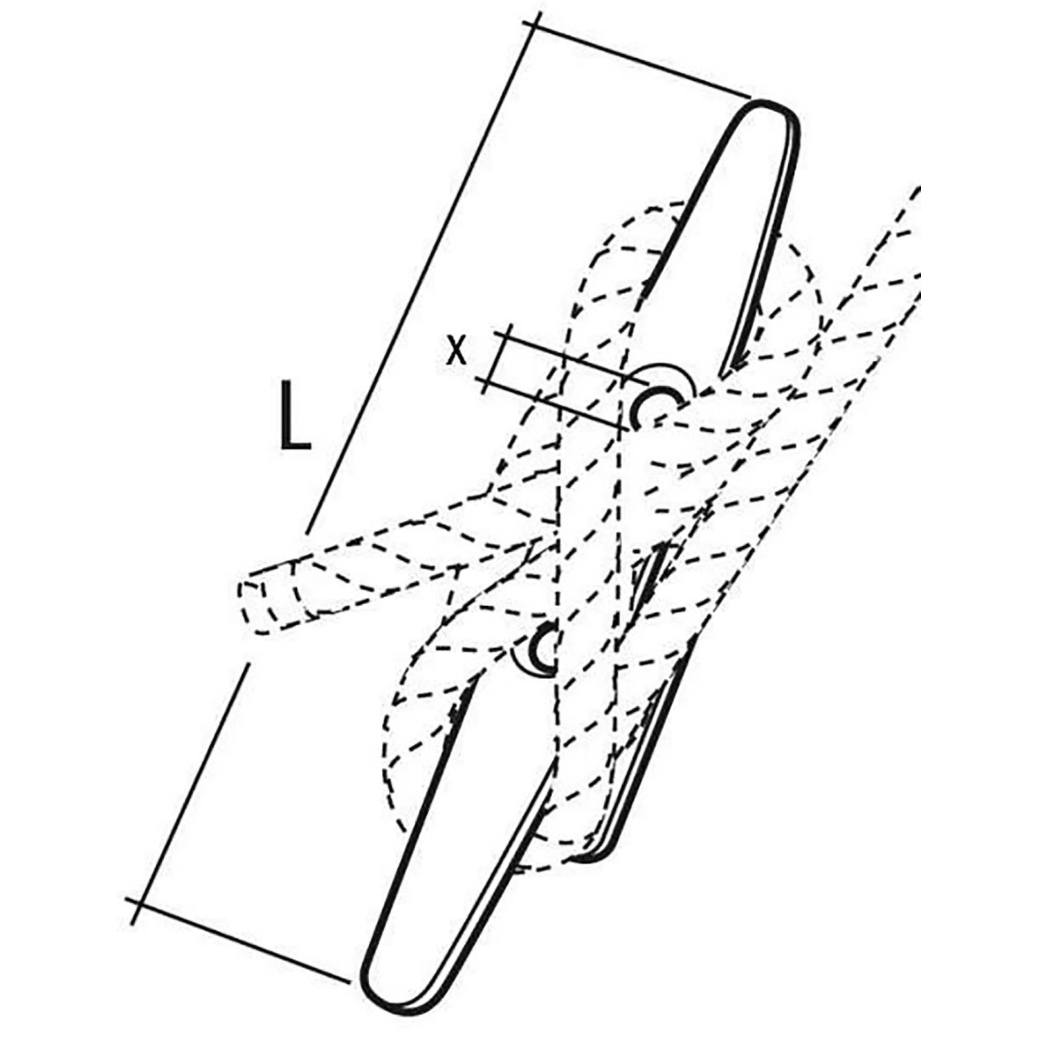 Skizze einer Conacord Seilklemme aus Zink, Länge 112 mm, mit Seilbefestigung.