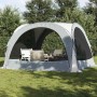 Weißes vidaXL Partyzelt mit Netzseiten auf grünem Rasen. Wasserdichter Pavillon für Garten und Outdoor-Feiern mit Insektenschutz.