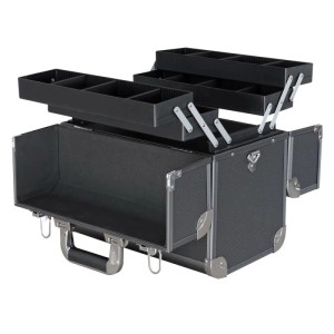 HMF 14902-02 Alu Werkzeugkoffer Leer Angelkoffer Individuelle Trennwände 36 x 35 x 22 cm Schwarz
