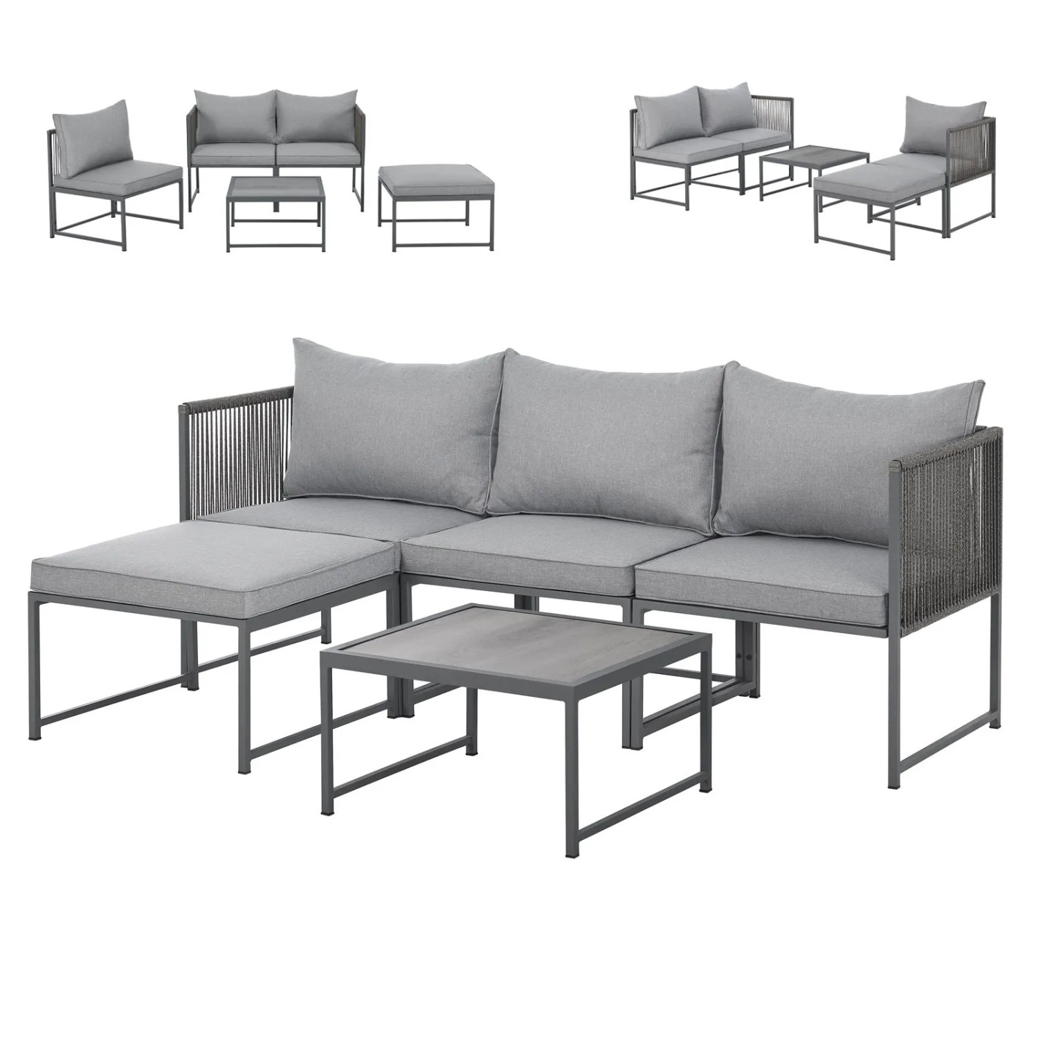 Thumbnail - Svita Detroit Polyrattan Gartenlounge Modular Ecksofa Tisch Inklusive Kissen Grau