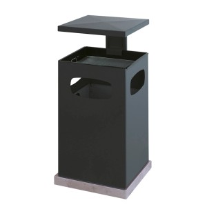 Anthrazitfarbener Metall Kombiascher mit Dach, 80 Liter, zur Bodenmontage. Stehascher und Papierkorb in einem.