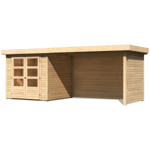 Karibu Holz-Gartenhaus Boras, unbehandelt, mit Anbau und Doppeltür.