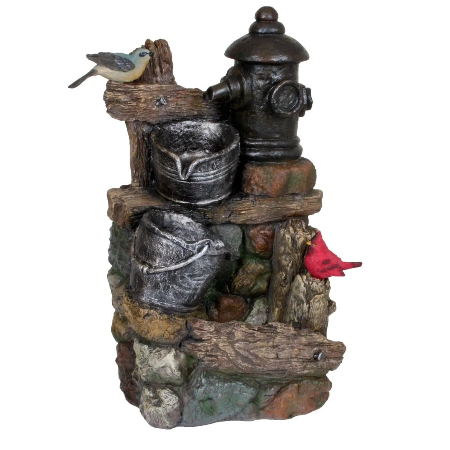 DELUKE Brunnen KONRAD Holz-/Stein-Optik Kunststoff Braungrau 60x36x25cm Gartendeko Teichdeko