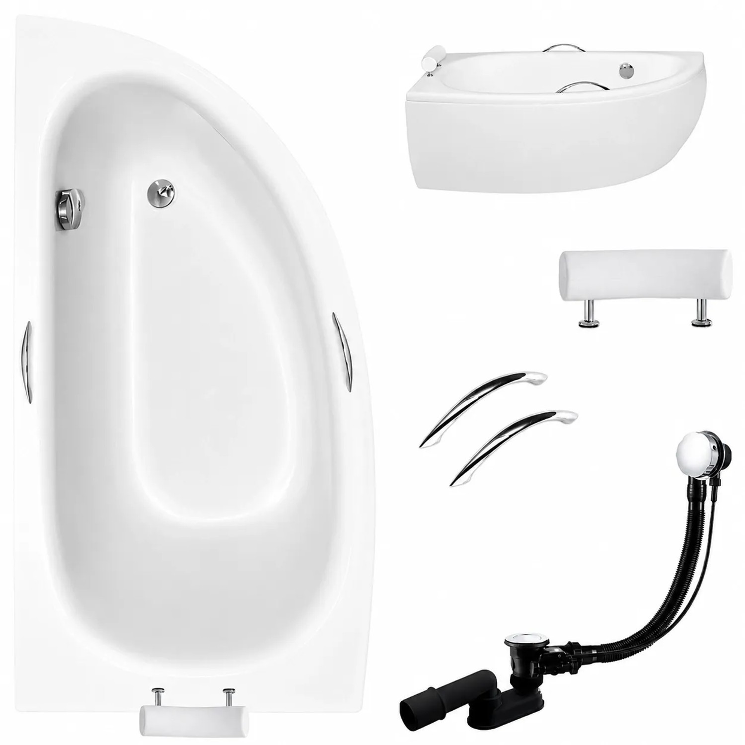 KOLMAN Eckbadewanne 150 x 70 cm Links mit Acrylschürze inkl. Ablauf und Füße