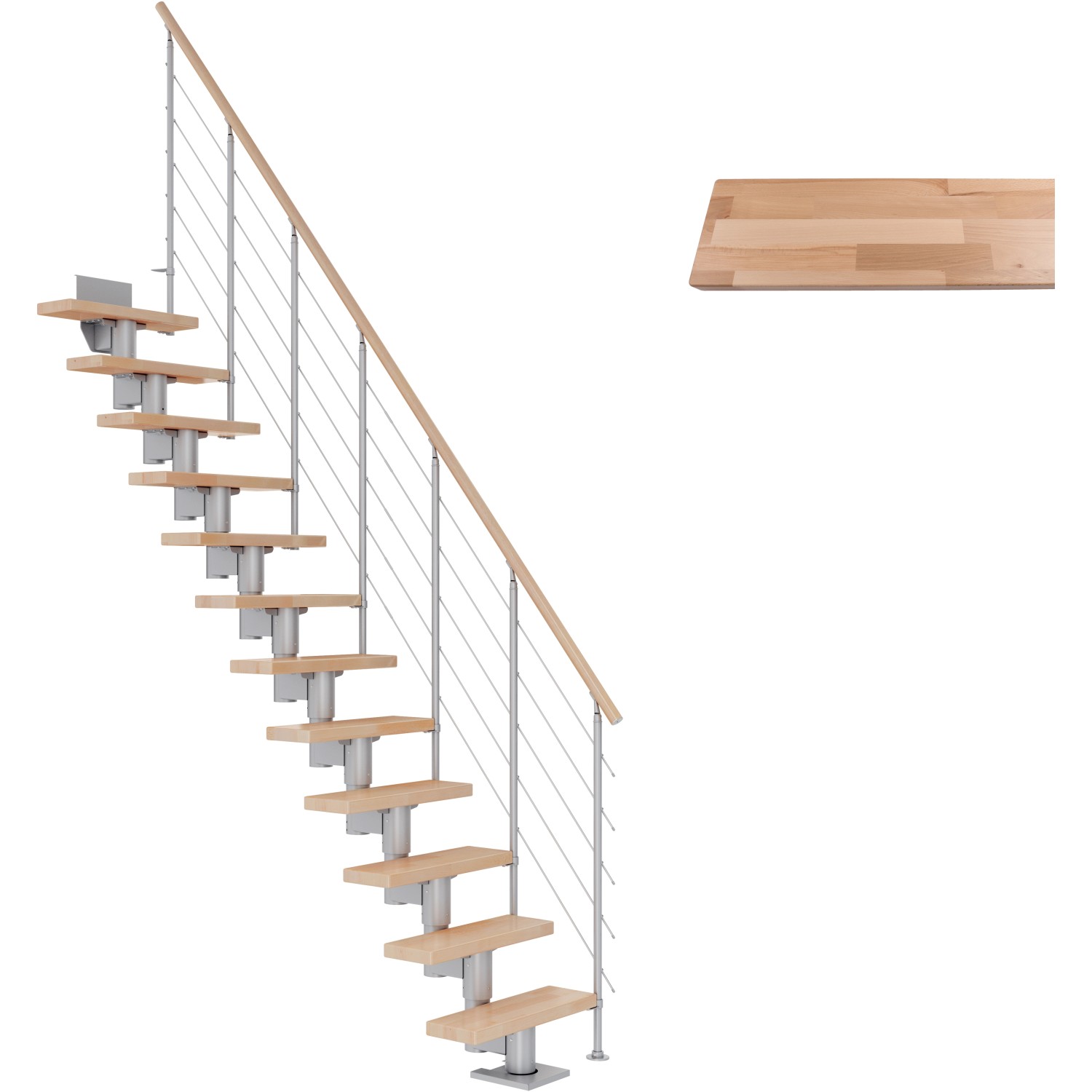 Dolle Mittelholmtreppe Dublin Buche Perlgrau GH bis 315 cm Gerade 75 cm FSC günstig online kaufen