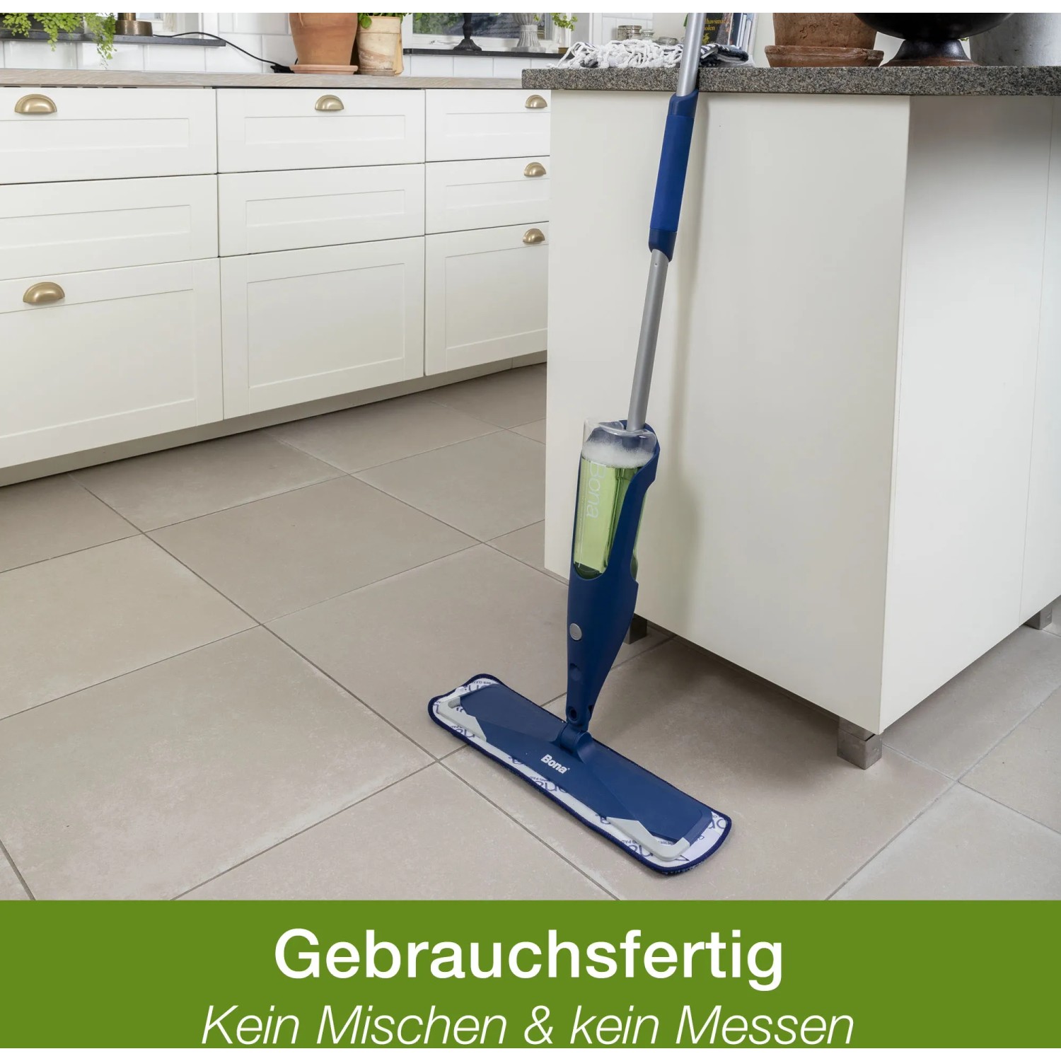 Bona Premium Spray Mop für Hartböden mit Kartusche, blau. Ideal zur Reinigung von Fliesen, Laminat und Vinyl.