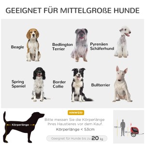 Geeignet für mittelgroße Hunde bis 20kg: Beagle, Terrier, Schäferhund, Spaniel, Collie, Bullterrier.