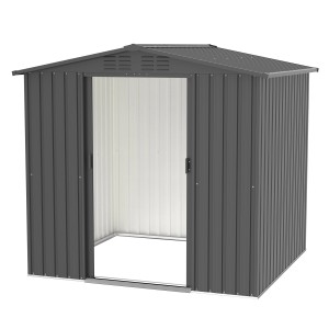 Tepro Metallgerätehaus Flex Shed Large in Anthrazit mit Schiebetüren und Belüftung.