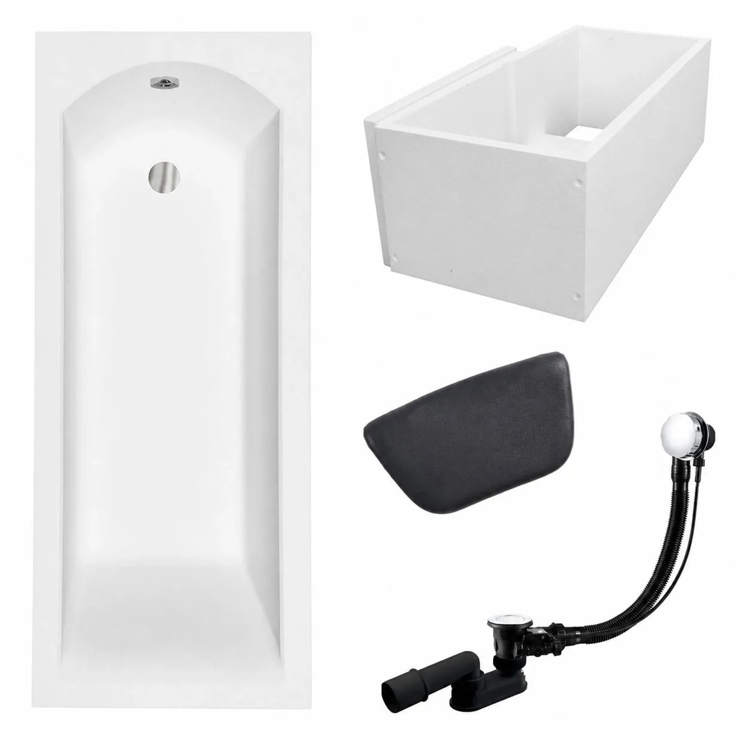 KOLMAN Badewanne Rechteck 160 x 70 Cm Mit Wannenträger Mit Kopfstütze KODI Inkl. Ablauf Und Füße