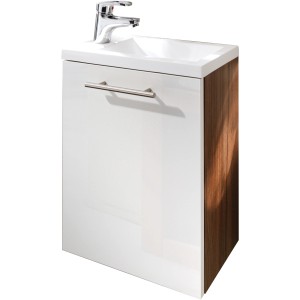 Posseik Waschplatz Alexo, 40 cm, Walnuss-Weiß, 2-teilig mit Mineralgussbecken und Unterschrank.