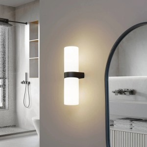 Lucande Wandleuchte Wandlampe Bad Basolo 10020361 Spritzwassergeschützt Modern in Schwarz 2-flammig E14 Badezimmerleuchte