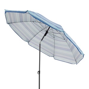 Derby Marktschirm COMO, Ø 165 cm, Blau-Mix, mit Knickfunktion. Sonnenschirm mit blau-weißen Streifen.