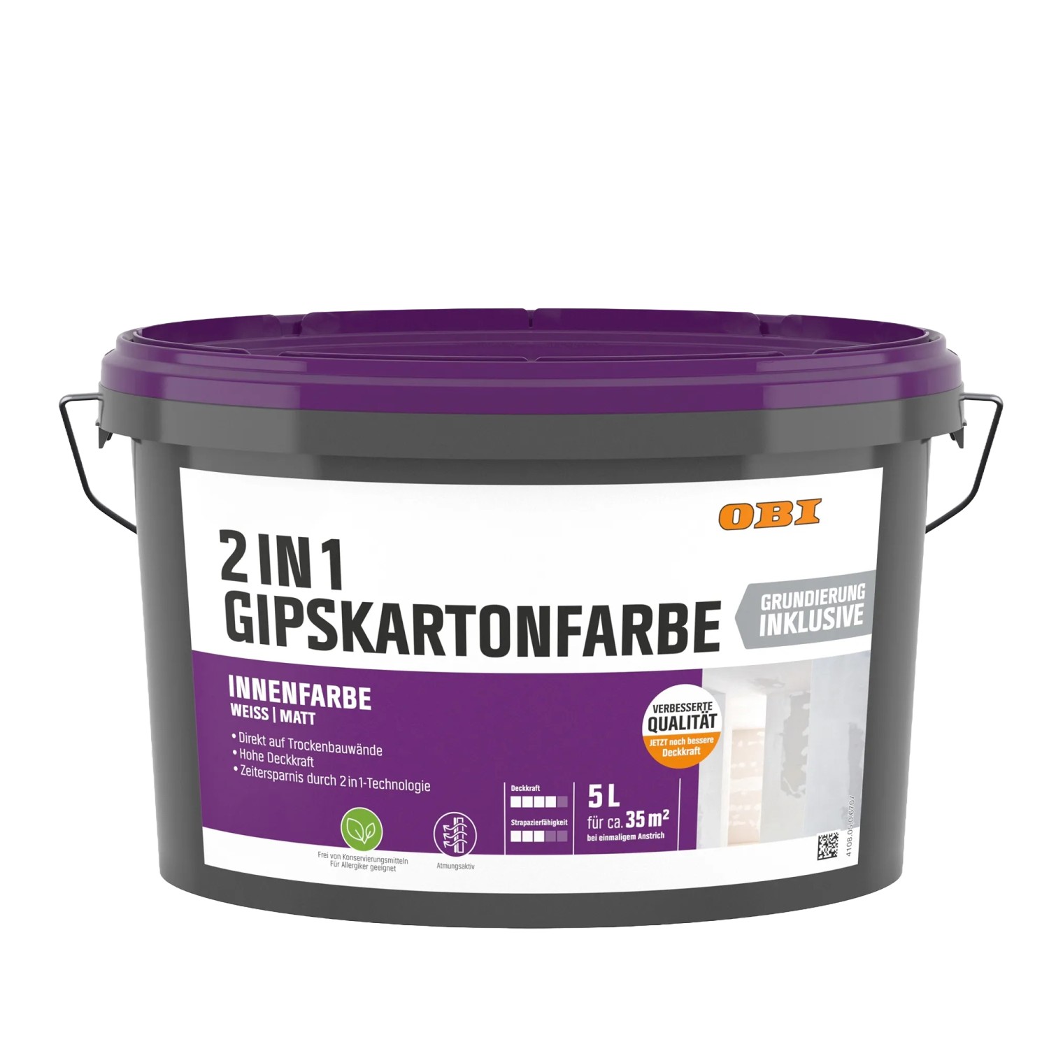 OBI Gipskartonfarbe 2in1 Weiß Matt 2,5,