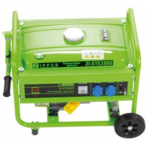 Grünes Zipper Notstromaggregat ZI-STE2800 mit 2,8 kW Leistung und Rädern.