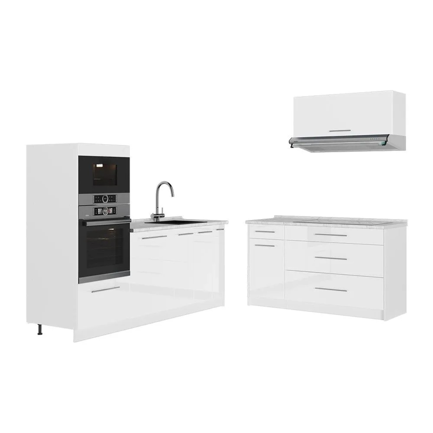 Vicco Küchenzeile Fame-Line Weiß Hochglanz/Weiß 340 x 154 ohne Arbeitsplatte Art Nr 63944