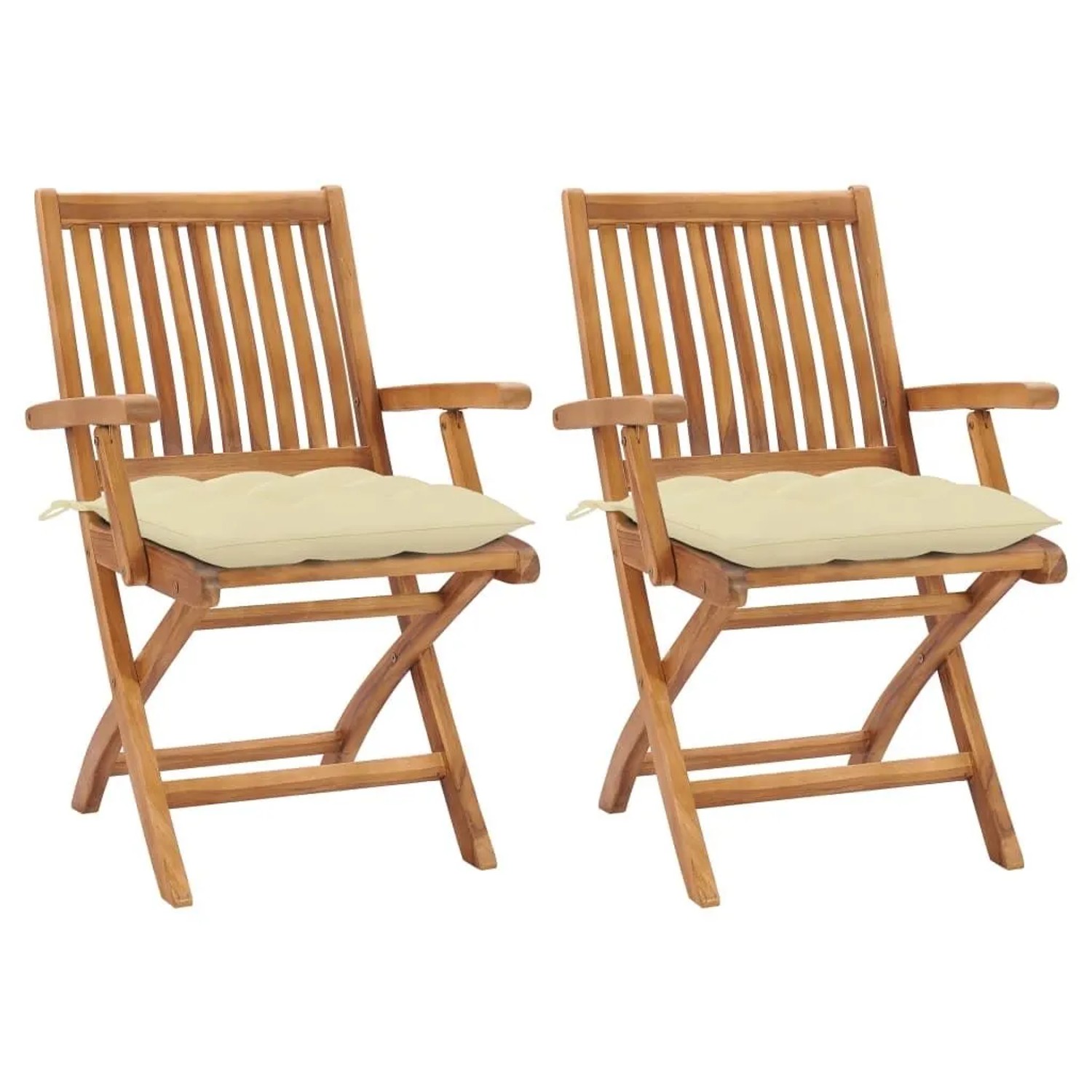 vidaXL Gartenstühle 2 Stk mit Cremeweißen Kissen Massivholz Teak 3062423