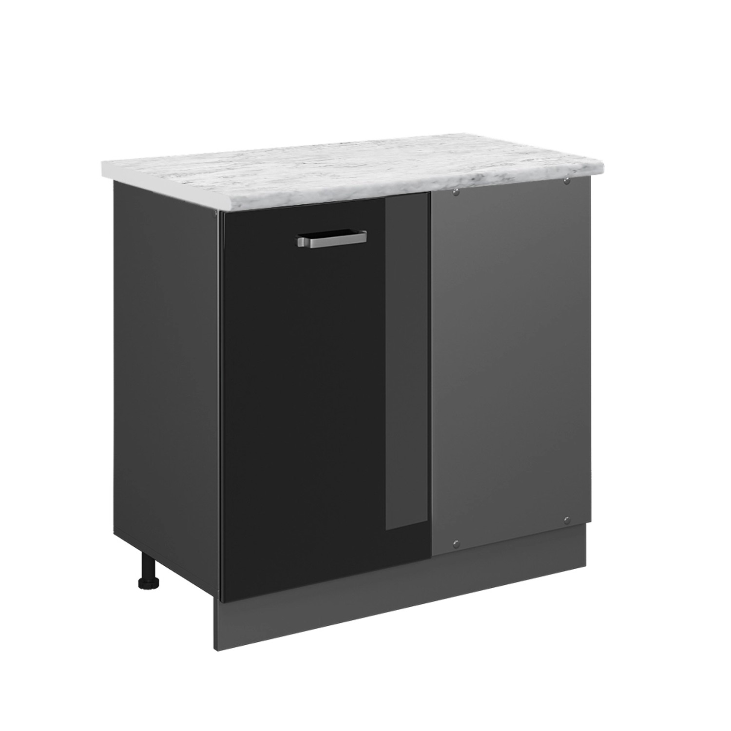Vicco Eckunterschrank R-Line Schwarz Hochglanz/Anthrazit 86 cm AP Marmor