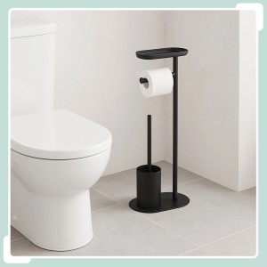 Relaxdays WC-Garnitur mit Ablage Eisen Schwarz 65 cm x 23 cm x 17 cm