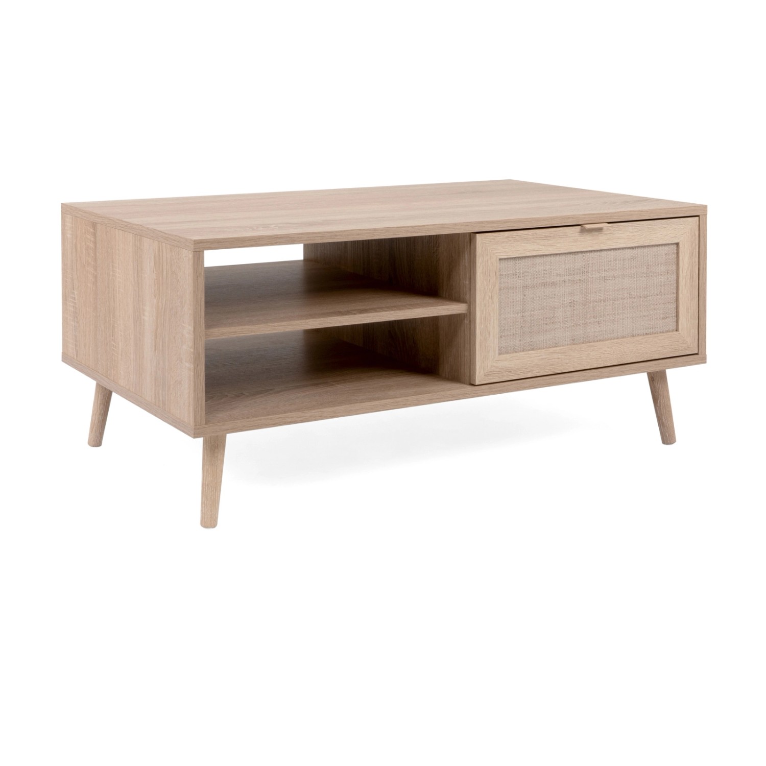 Furn.Design Couchtisch Eiche Sonoma mit Bast-Dekor 100 cm mit Ablage Scandi Niran