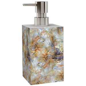Sanilo Seifenspender Marmor Braun, eckig mit silberfarbener Pumpe.