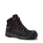 Schwarzer Jori Sicherheitsschnürstiefel JoMax Mid S3 Gr. 45 aus Nubukleder mit roten Schnürsenkeln.