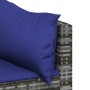 Detailaufnahme: Graues vidaXL Garten Lounge Set aus Rattan mit dunkelblauen Kissen.