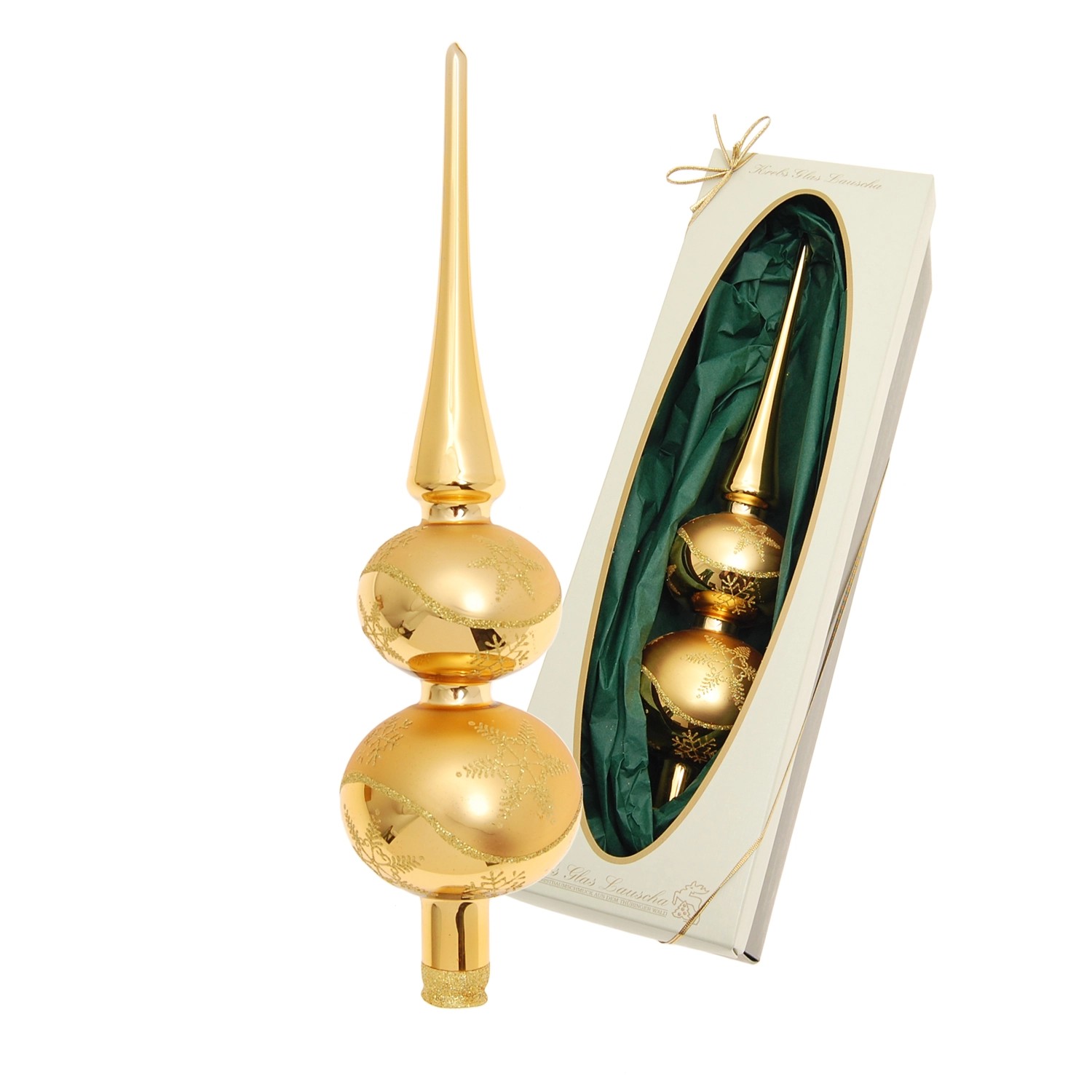 Krebs Glas Lauscha Weihnachtsbaumspitze Schneeflocke Gold 1-tlg. 33cm