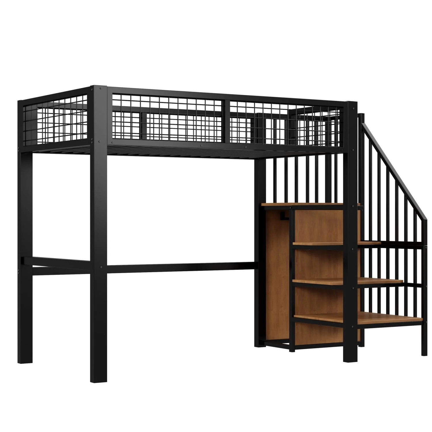 okwish Hochbett 90x200cm mit Leiter Regal und Kleiderschrank Kinderzimmer Schwarz ohne Matratze