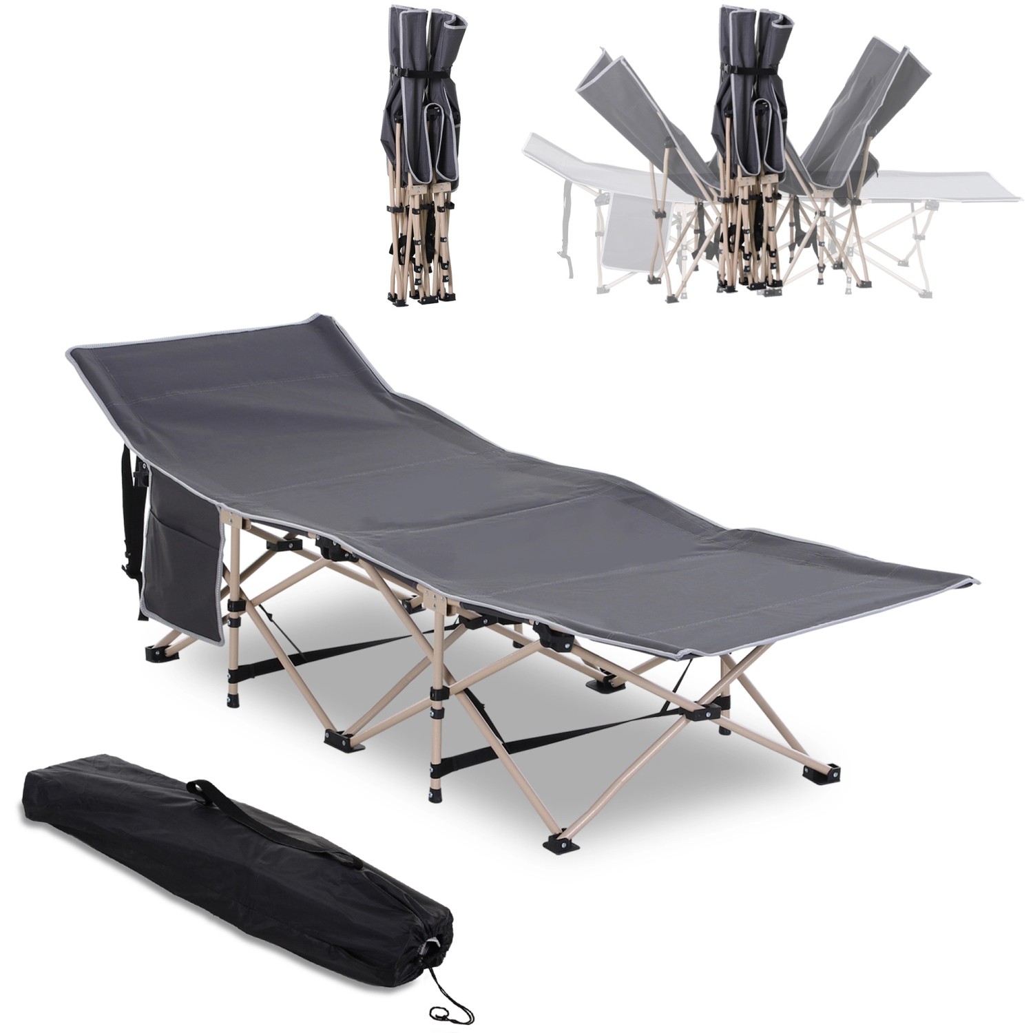 Thumbnail - Outsunny Campingbett Stahl Oxfordstoff Dunkelgrau 190L x 68B x 52H cm