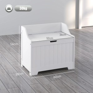 Weiße HOMCOM Truhe/Auflagenbox (60x38x56cm) mit Deckel für Aufbewahrung & Ordnung im Innenbereich.