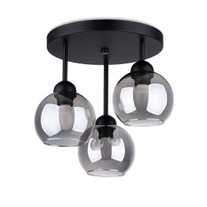 Schwarzer Sollux Lighting Kronleuchter ALino 3 mit drei grauen Glasschirmen. Moderne Lampe für Wohnzimmer.
