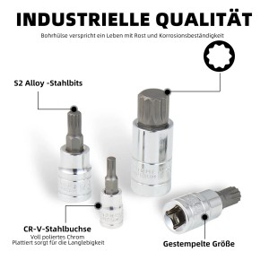 CCLIFE 10tlg Vielzahn Satz Vielzahn Nuss M4 - M18 Bit Set Xzn Innenvielzahn S2 Legierungsstahl Stecknuss Bitsatz