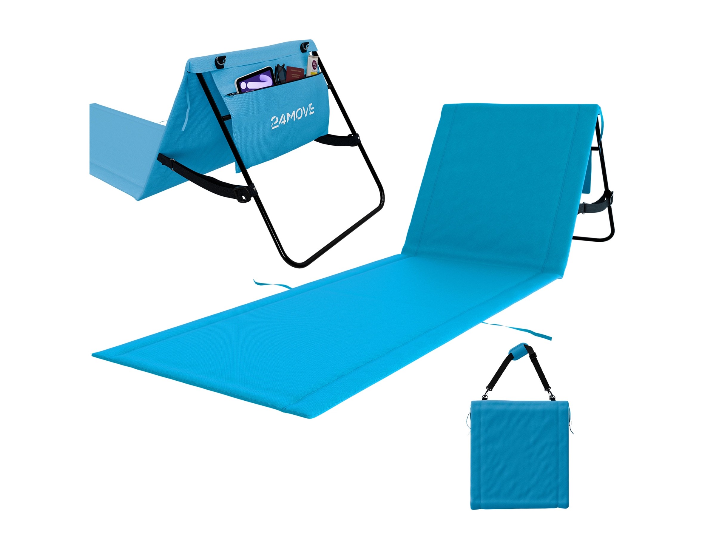 24MOVE Strandmatte Klappbar Mit Rückenlehne&Tasche - Mit Gurt  