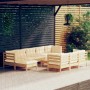 11-tlg. Garten Lounge Set aus Kiefernholz mit creme Kissen. Gartenmöbel für Terrasse und Garten.