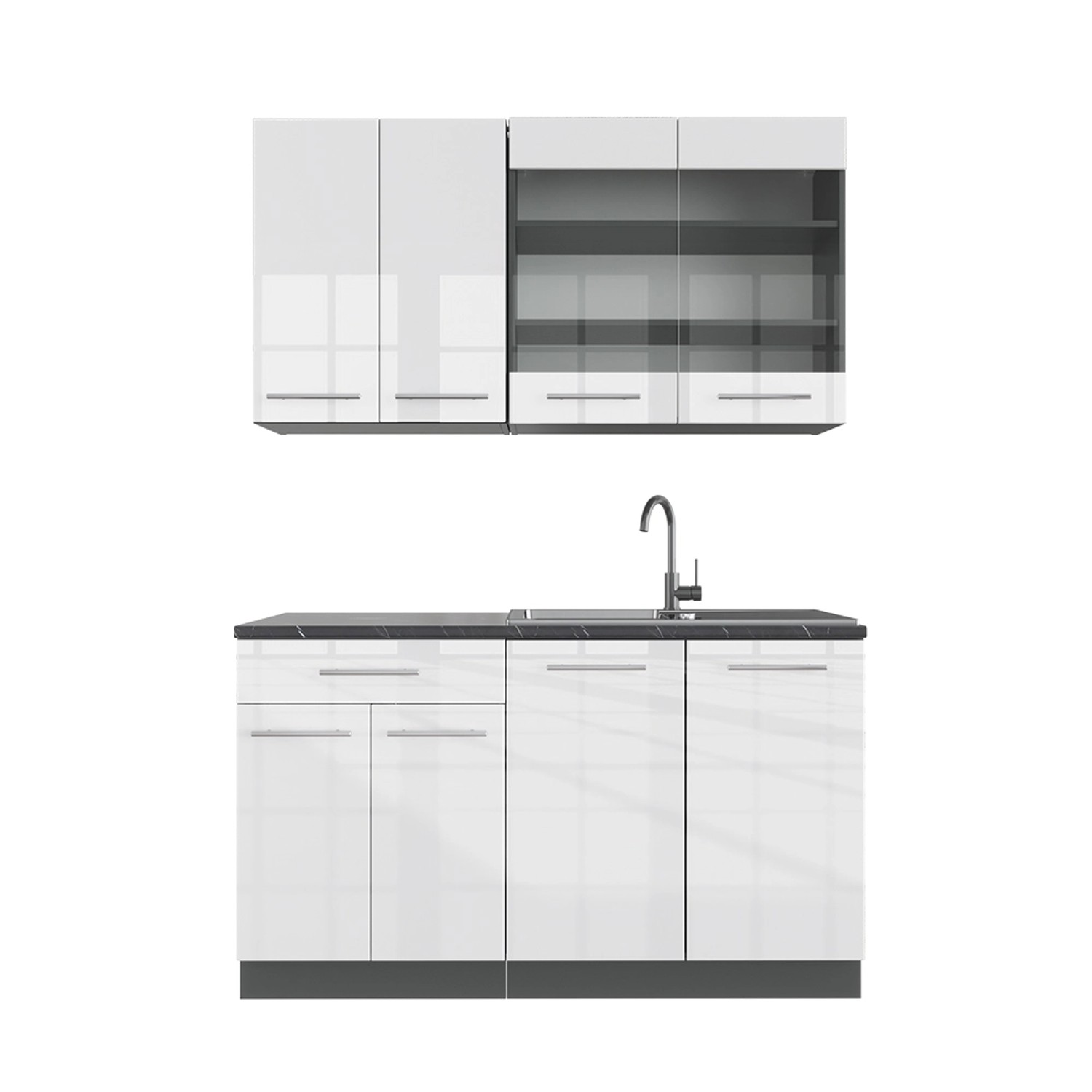 Vicco Fame-Line Singleküche Weiß Hochglanz/Anthrazit 140 cm AP Anthrazit günstig online kaufen