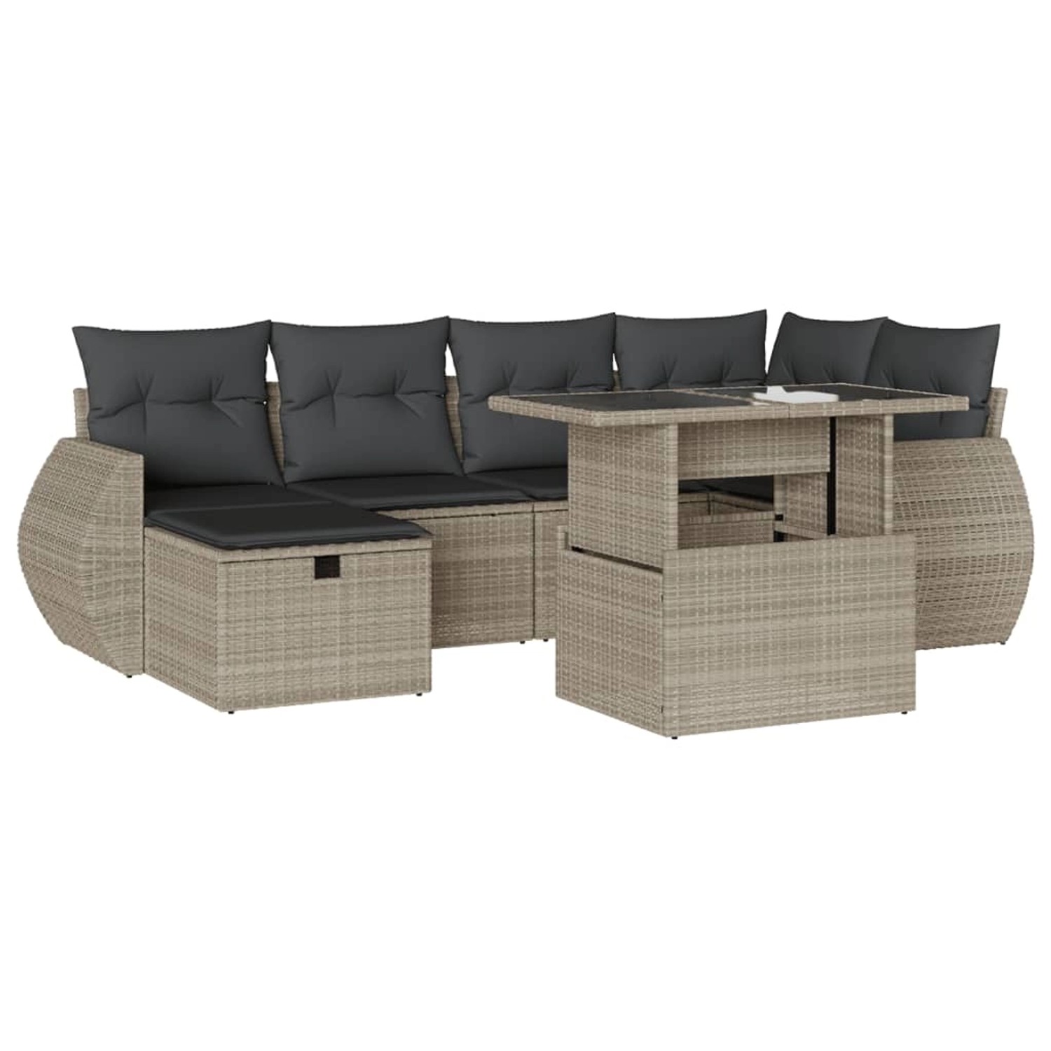 vidaXL 7-Tlg Garten-Sofagarnitur mit Kissen Hellgrau Poly Rattan 3275142 günstig online kaufen