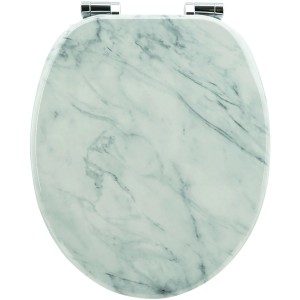 Sanfino WC-Sitz Marmor, Toilettendeckel aus Holz mit Absenkautomatik, Detailansicht.