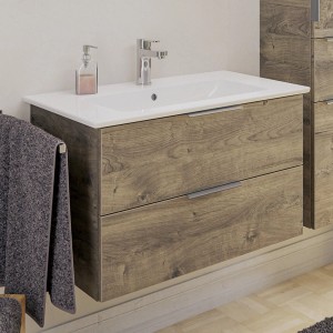 Steinkamp Waschtischunterschrank Living 2.0 Eiche mit Villeroy&Boch Venticello Waschtisch, 80 cm.