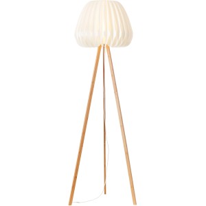 Brilliant Dreibein-Stehlampe Inna: Helles Holz und weißer Schirm für gemütliches Licht.