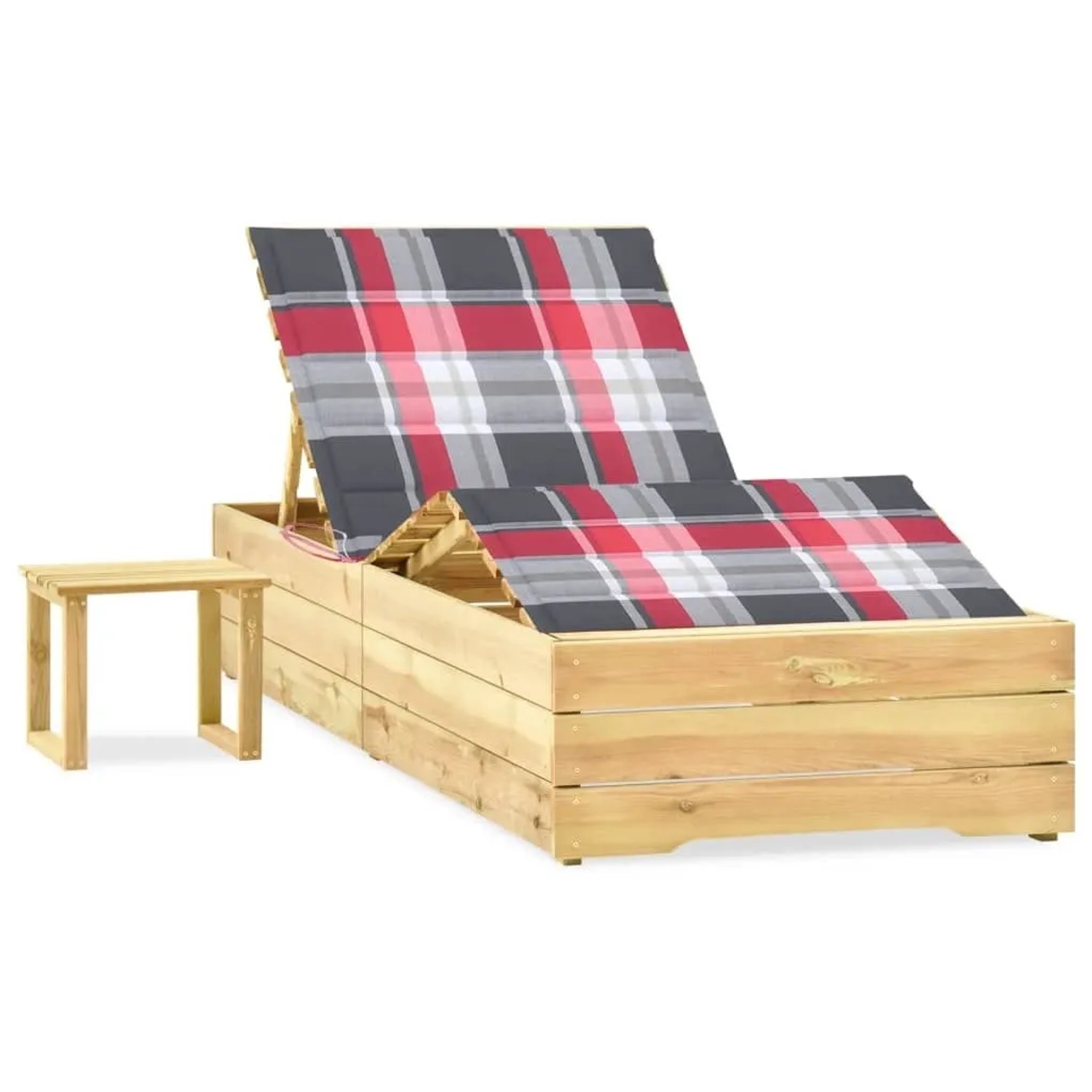 Furnicato Sonnenliege Massivholz Imprägniert 198x90x75 Cm Rot Karomuster