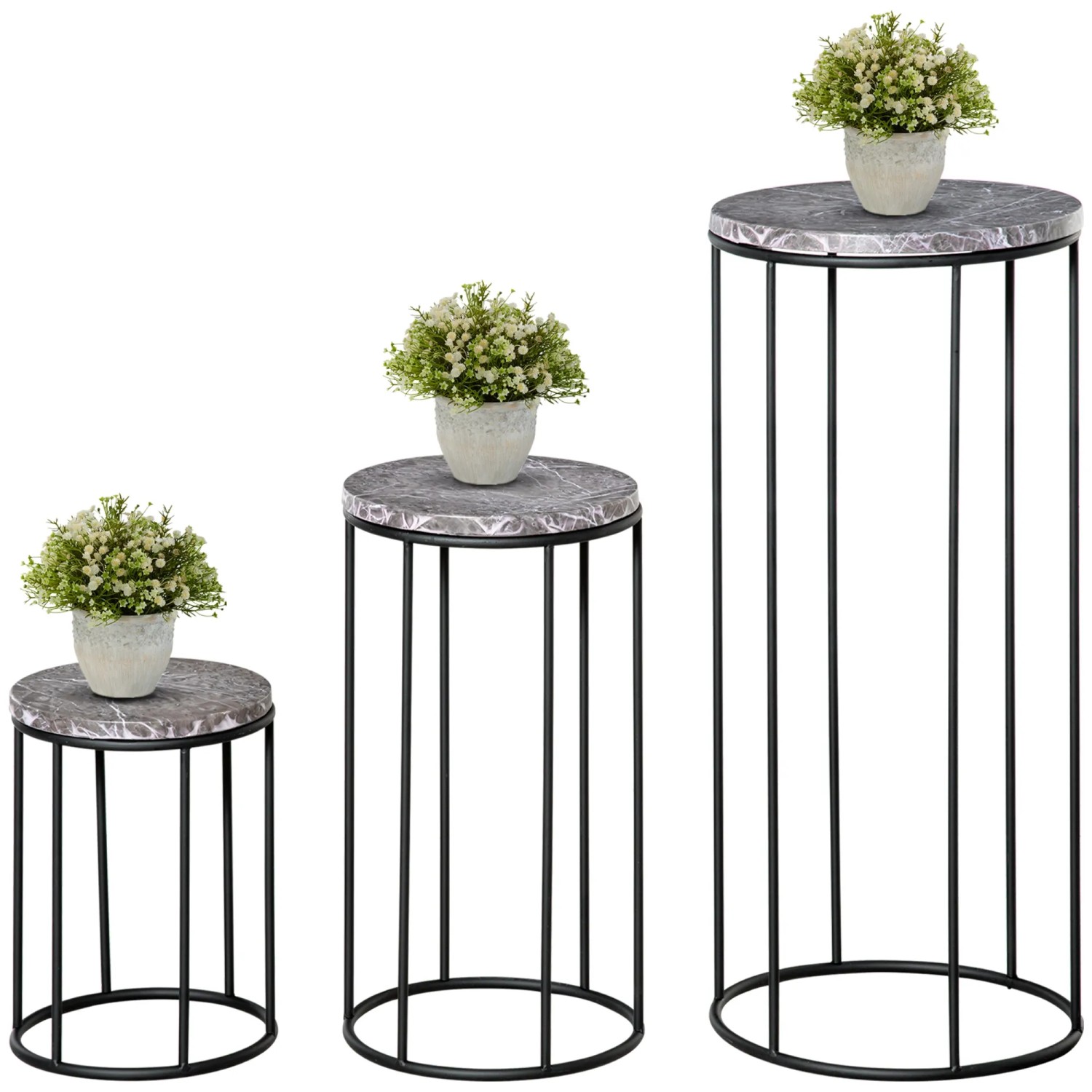 Outsunny  Blumenständer Set Metal Schwarz Grau Ø22 x 30,5H cm günstig online kaufen