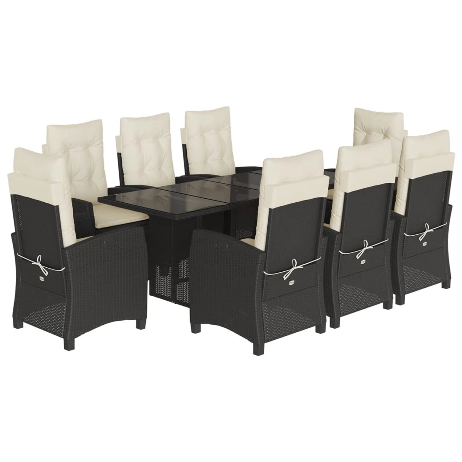 vidaXL 9-Tlg Garten-Essgruppe mit Kissen Schwarz Poly Rattan 3212681