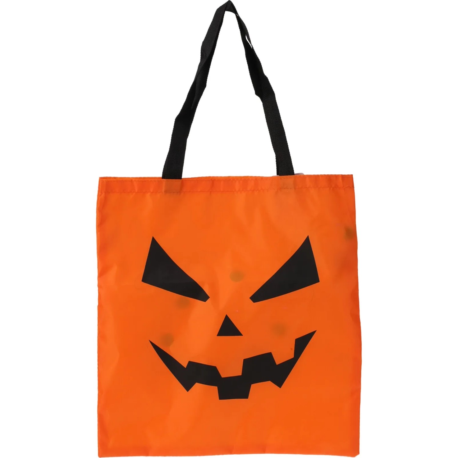 Orange Halloween-Tasche mit Kürbis-Gesicht und LEDs, 32x34x1 cm.