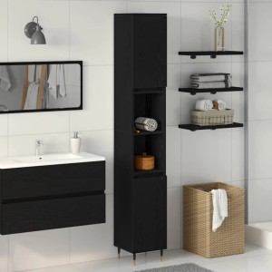 vidaXL Bad-Hochschrank in Schwarz Eichen-Optik, 30x30x190 cm, mit Regalen und Tür für Badezimmer.