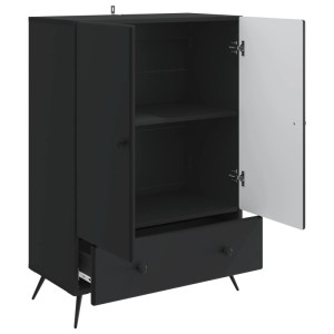 Schwarzes vidaXL Sideboard (66x34,5x95 cm) aus Holzwerkstoff mit Schublade und Schwenktüren.