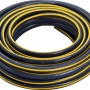 Aufgerollter LUX-TOOLS PRO Gartenschlauch, 20 m lang, 1/2 Zoll, blau-gelb.