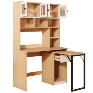 okwish Computertisch Schreibtisch mit Fächern Büro 110x55x180cm Weiß Natur