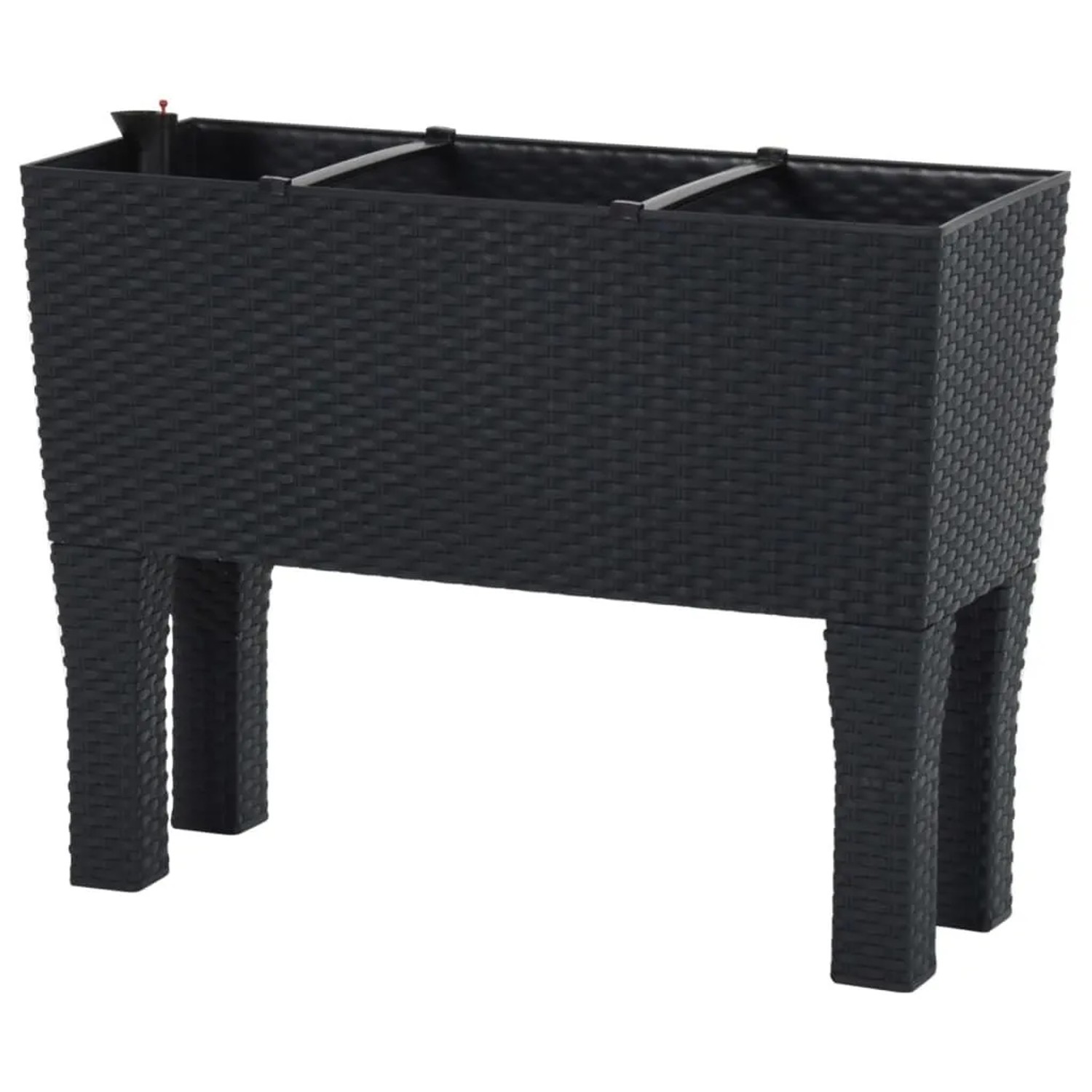 Anthrazitfarbenes furnicato Hochbeet (60x25x46 cm) aus PP-Rattan für Garten, Balkon oder Terrasse.