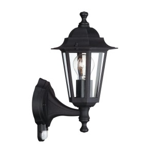 Schwarze Philips Peking Außenwandleuchte aus Edelstahl, klassisches Design mit Tag/Nacht-Sensor.